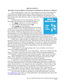 DID YOU KNOW??? REVERSE ANGLE PARKING SAFER THAN