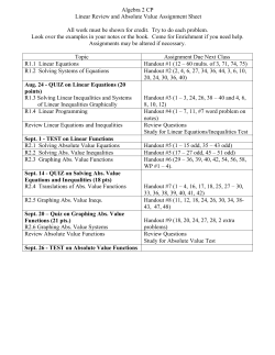 Assignment Sheet - Linear Review and Abs. Value