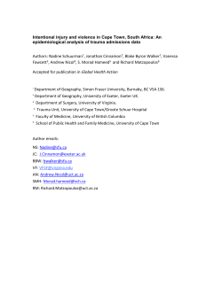 Intentional injury and violence in Cape Town, South Africa