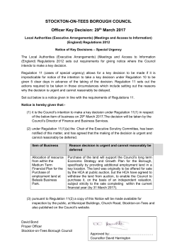Notice of Key Decision - Special Urgency