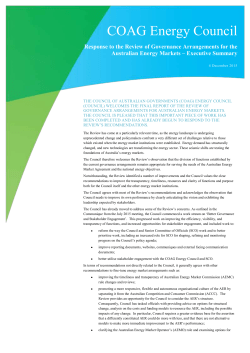 COAG Energy Council response to the Review of Governance