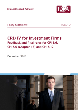 PS13/10 - CRD IV for Investment Firms