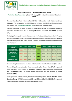 July 2016 Result: Cleantech Holds Course