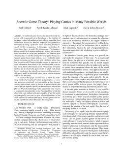 Socratic Game Theory: Playing Games in Many