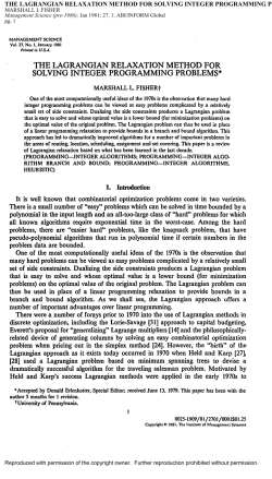 the lagrangian relaxation method for solving integer programming