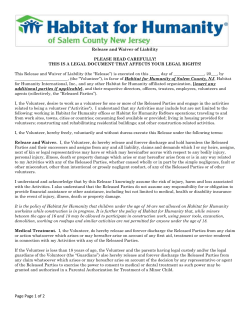 Standard Waiver Template for All Volunteers (Minors and Adults)