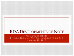 RDA DEVELOPMENTS OF NOTE
