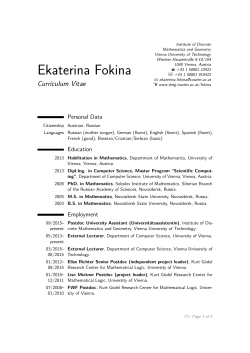 Ekaterina Fokina &ndash; Curriculum Vitae