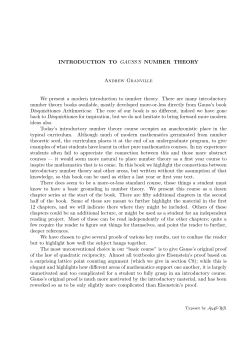INTRODUCTION TO GAUSS`S NUMBER THEORY Andrew