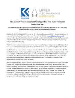 Kirr, Marbach Partners Value Fund Wins Lipper Best Fund Award