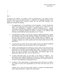 Head Coach Letter of Appointment