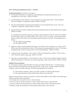 STAT 110 Practice Questions for Exam 1 – Fall 2012 True/False
