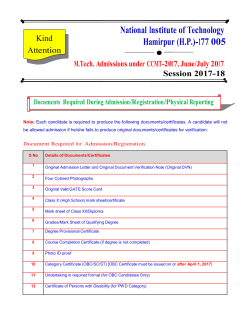 Document Required for Admission/Registration
