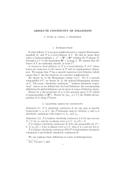 ABSOLUTE CONTINUITY OF FOLIATIONS 1. Introduction In what