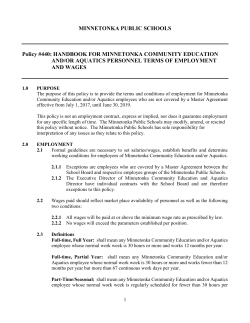 MINNETONKA PUBLIC SCHOOLS Policy #440: HANDBOOK FOR