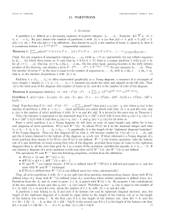 11. PARTITIONS. 1. Synopsis Theorem 1. Corollary 1. p(n) = p(n&minus; 1