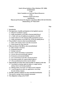 South African Institute of Race Relations NPC (IRR) SUBMISSION to