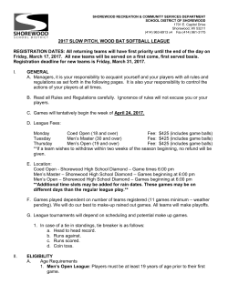 2017 SLOW PITCH, WOOD BAT SOFTBALL LEAGUE