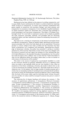 SHORTER NOTICES Numerical Mathematical Analysis. By J. B.