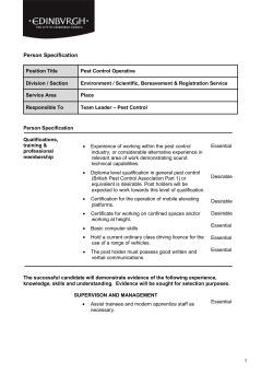 SBR Pest Control Operative Person Specification