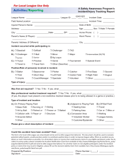 Activities/Reporting For Local League Use Only