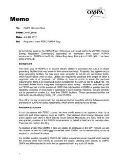 Memo To: OMPA Member Cities From: Dave Osburn Date