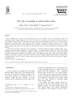 The role of seeding in multi-market entry - renana peres