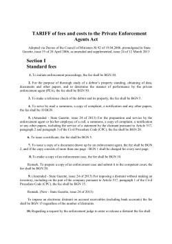 TARIFF of fees and costs to the Private Enforcement Agents Act