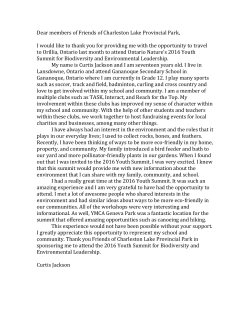 Dear members of Friends of Charleston Lake Provincial Park, I