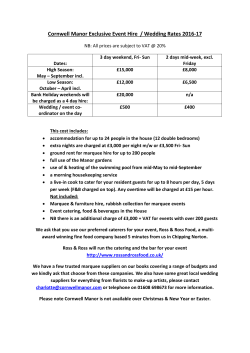 Cornwell Manor Exclusive Event Hire / Wedding Rates 2016-17