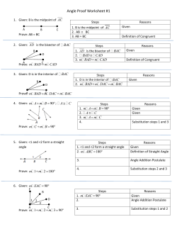 Angle Proof Worksheet #1 Steps Reasons 1. B is the midpoint of