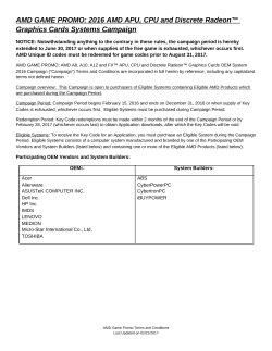 AMD GAME PROMO: 2016 AMD APU, CPU and Discrete Radeon