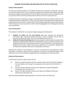 Suggested Outcomes and Outcome Indicators for the
