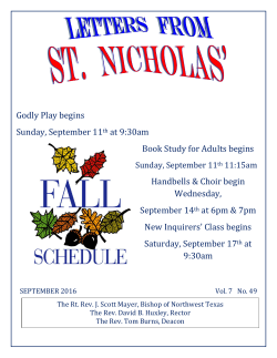 Godly Play begins Sunday, September 11th at 9:30am Book Study