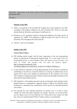 1 Preliminary observations on the draft version of the Operational
