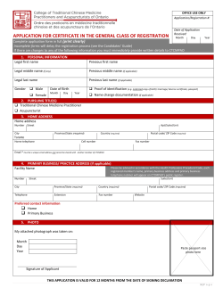 application for certificate in the general class of registration