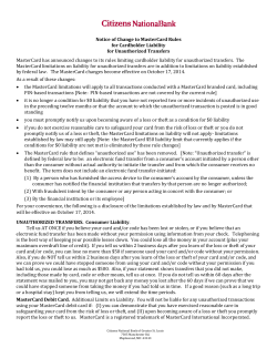 Consumer Notice of Change to MasterCard Rules