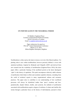 1 ON INDIVIDUALISM IN THE NEOLIBERAL PERIOD Dr Matthew