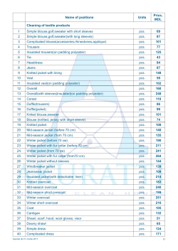 Name of pozitions Units Price, MDL Cleaning of textile