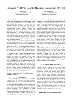 Enhanced AODV to Counter Black hole Attacks in MANET Deepthi