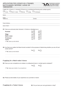 Application for licence as a trainer, match