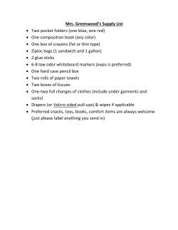 Mrs. Greenwood`s Supply List &bull; Two pocket folders (one blue, one