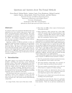 Questions and Answers about Ten Formal Methods Abstract 1