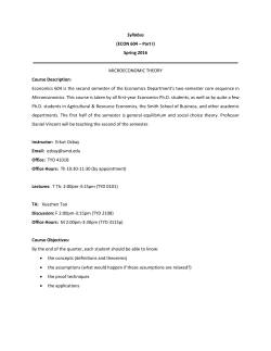 Syllabus (ECON 604 &ndash; Part I) Spring 2016 MICROECONOMIC