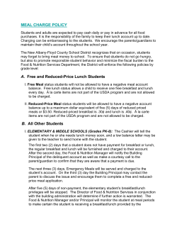 MEAL CHARGE POLICY A. Free and Reduced