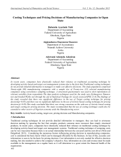 Costing Techniques and Pricing Decisions of Manufacturing
