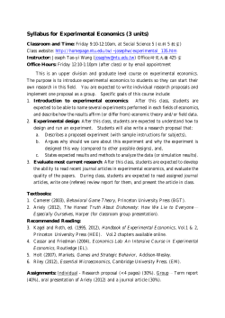 Syllabus for Experimental Economics (3 units)