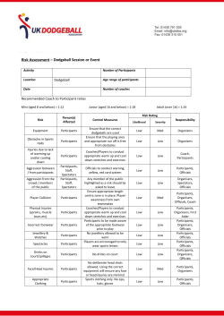 Risk Assessment &ndash; Dodgeball Session or Event Activity Number of
