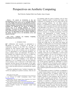 Perspectives on Aesthetic Computing Paul Fishwick, Stephan Diehl