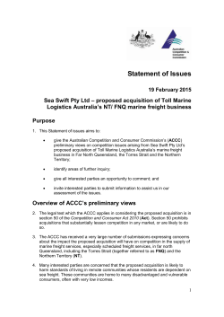 Sea Swift Pty Ltd proposed acquisition of Toll